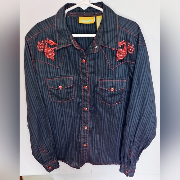 Wrangler Striped Black and Red Girls Embroidered Shirt - XXL - Picture 1 of 5